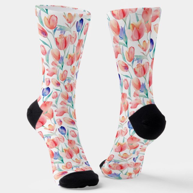 Chaussette Chaussettes équipage à motif de tulipes à l'aquare (Angulaire)