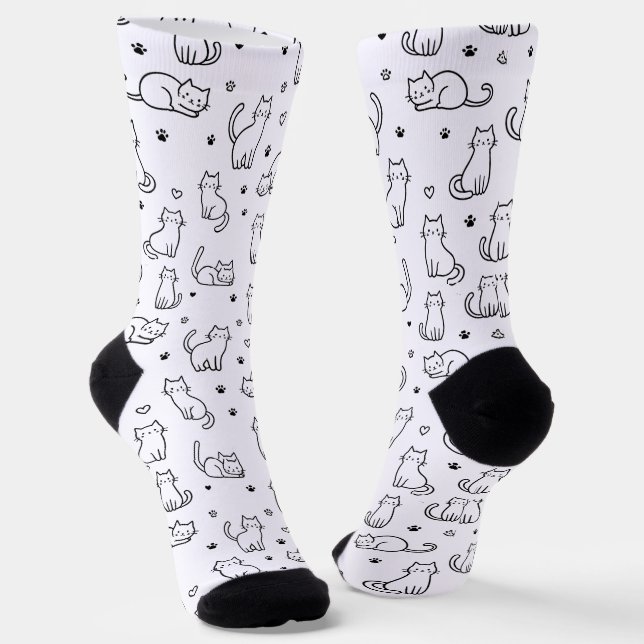 Chaussette Chaussettes Équipage Chat Gribouillé Ludique (Angulaire)