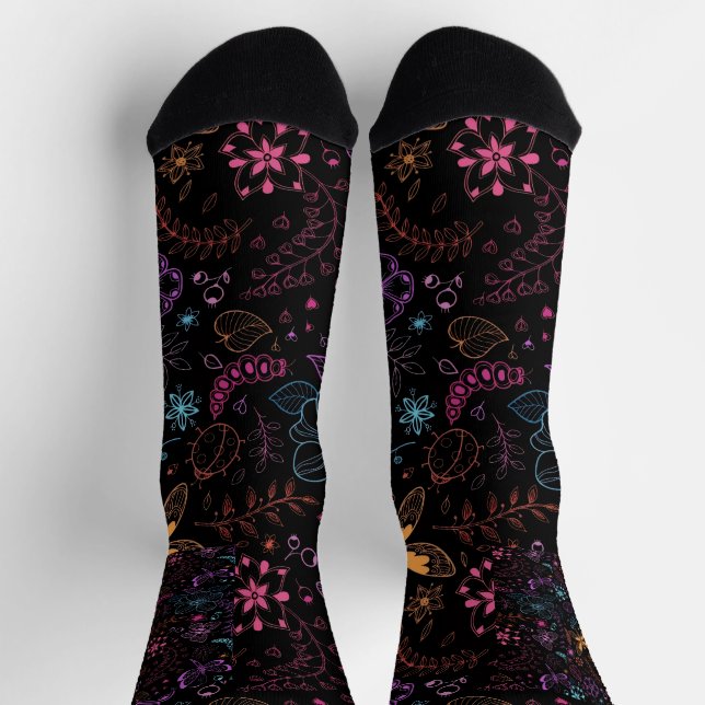 Chaussette Chaussettes équipage papillon floral néon (Haut)