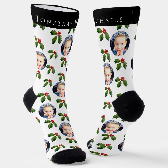 Chaussette Chaussettes Festive Holly Berry personnalisées (Angulaire)
