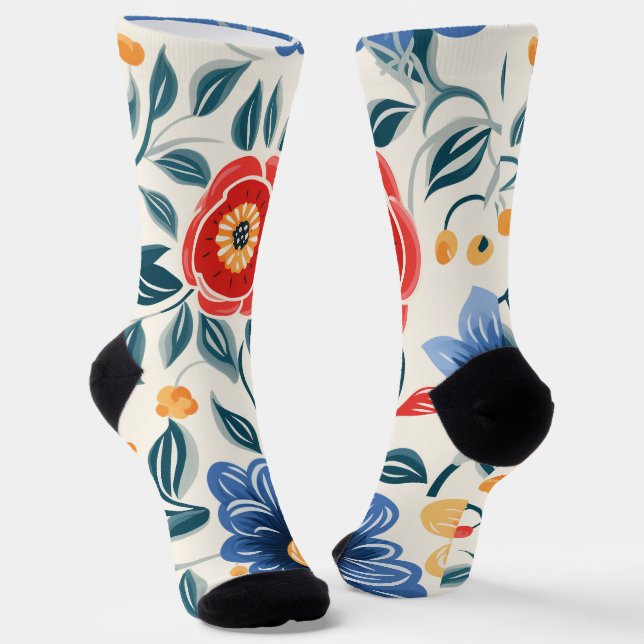Chaussette Chaussettes florales avec rouge audacieux (Angulaire)