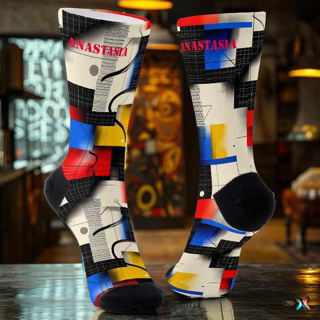 Chaussette Chaussettes géométriques abstraites avec des blocs (Créateur téléchargé)