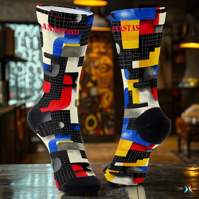 Chaussette Chaussettes géométriques modernes avec blocs de co (Créateur téléchargé)