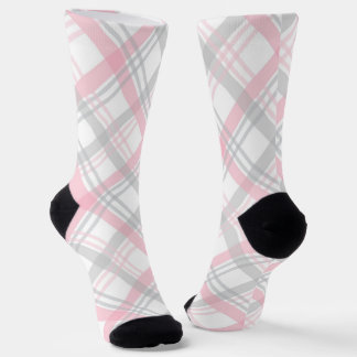 Chaussette Chaussettes grises et roses à carreaux