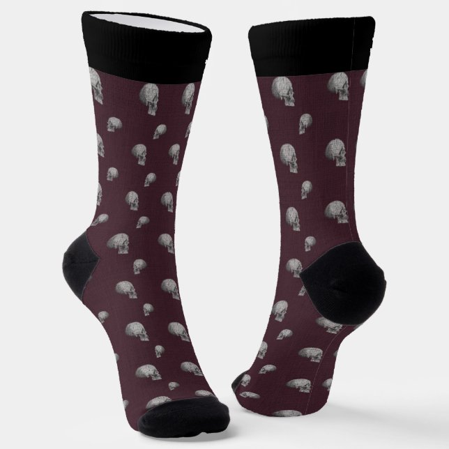 Chaussette Chaussettes Halloween crâne Bourgogne avec nom (Angulaire)
