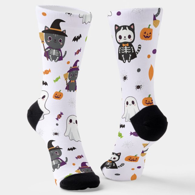 Chaussette Chaussettes Kawaii Halloween Chats et Fantômes (Angulaire)