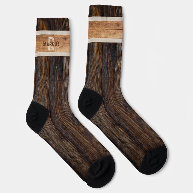 Chaussette Chaussettes Marron et Beige Monogramme Ton Bois Ru (Droite)