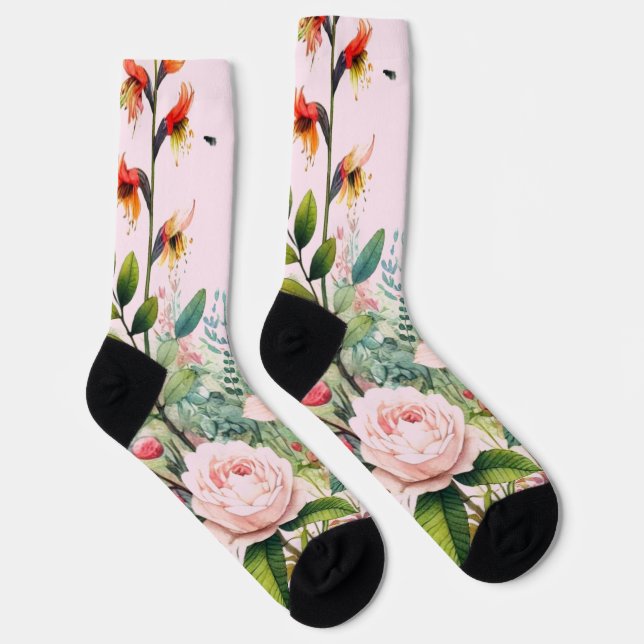 Chaussette Chaussettes montantes à fleurs roses (Droite)