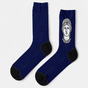 Chaussette Chaussettes montantes à motif grec bleu et noir
