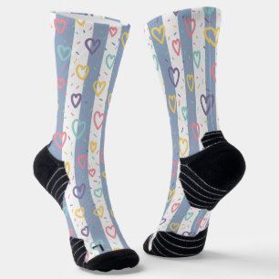 Chaussette Chaussettes montantes rayées rose et blanc cœurs c