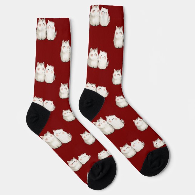 Chaussette Chaussettes Motif Chat Rouge mignonnes - Feline co (Droite)