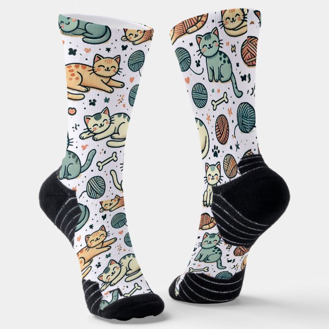 Chaussette Chaussettes Motif Cute Chat - Conception Féline Ad (Angulaire)