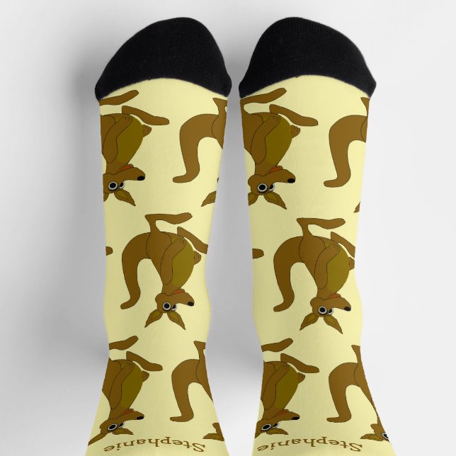 Chaussette Chaussettes motif kangourou marron (Haut)