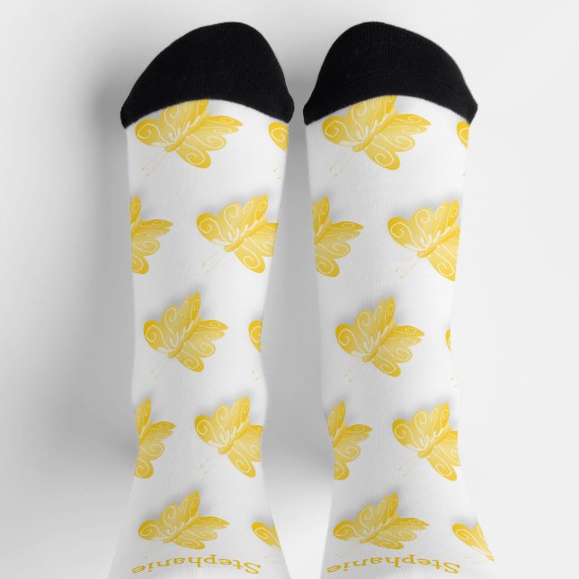 Chaussette Chaussettes motif papillon jaune (Haut)