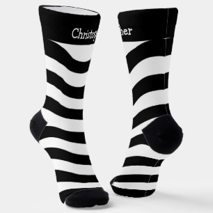 Chaussette Chaussettes motif rayures ondulées noir et blanc