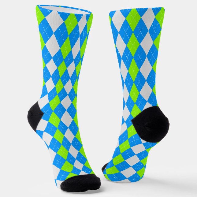 Chaussette Chaussettes Motifs AQUA BLUE & LIME GREEN Jacquard (Angulaire)