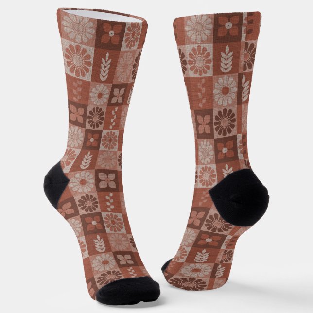 Chaussette Chaussettes Motifs Feuilles Rustiques Brown (Angulaire)