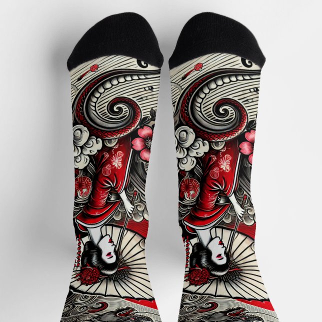 Chaussette Chaussettes Motifs Geisha Art (Haut)