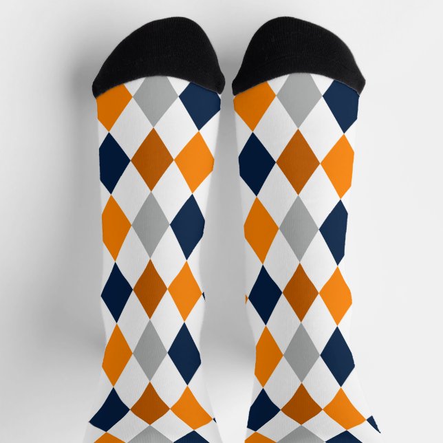 Chaussette Chaussettes Motifs Miner Orange et Marine Jacquard (Haut)