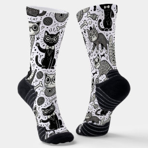 Chaussette Chaussettes Motifs pour chats noir et blanc amusan