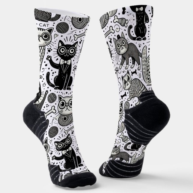 Chaussette Chaussettes Motifs pour chats noir et blanc amusan (Angulaire)