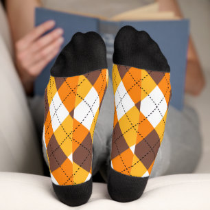 Chaussette Chaussettes Motifs Pumkin Orange À damiers