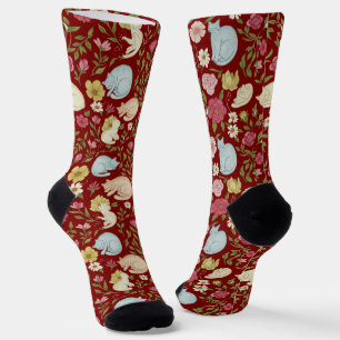 Chaussette Chaussettes Motifs Whimsical Floral et Sleepy Cat