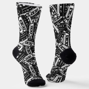 Chaussette Chaussettes noires à motif de cassette rétro 80s 9