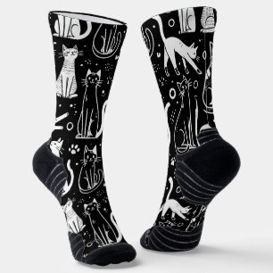 Chaussette Chaussettes noires avec Chat blanc Chic Motif