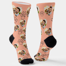 Chaussettes noires avec photo et empreintes de pat