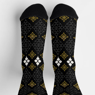 Chaussette Chaussettes noires avec un motif doré et blanc