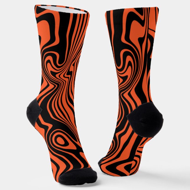 Chaussette Chaussettes noires orange Vagues Abstraites Couleu (Angulaire)