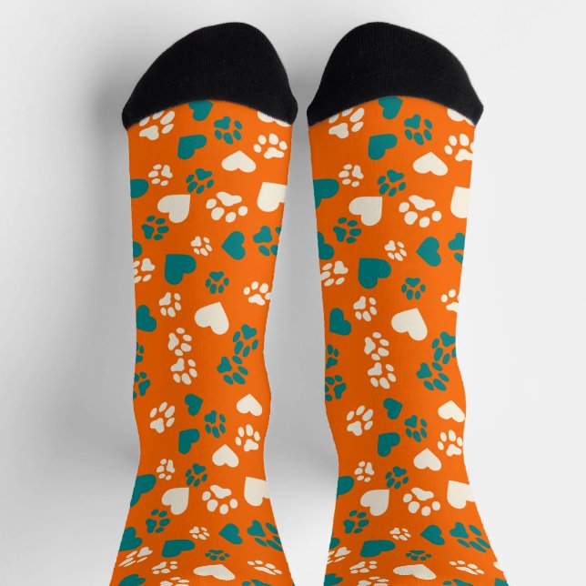 Chaussette Chaussettes orange avec empreintes de pattes sarce (Haut)