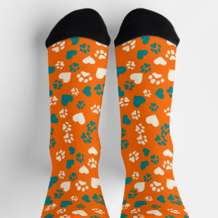 Chaussette Chaussettes orange avec Empreintes de pattes Turqu
