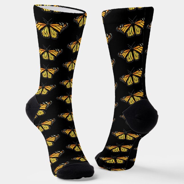 Chaussette Chaussettes - Papillons Monarques sur Black (Angulaire)