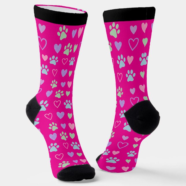 Chaussette Chaussettes Pastel Pawprints & Hearts (Angulaire)