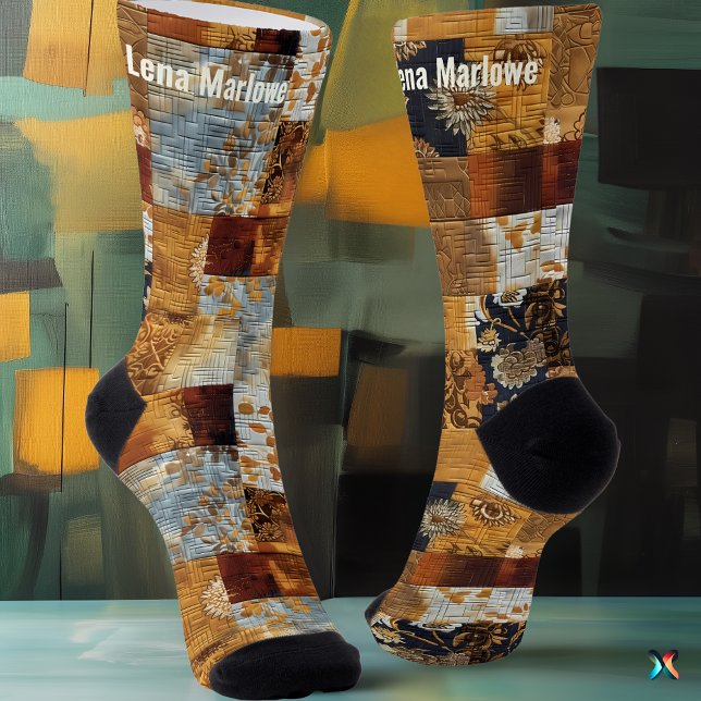 Chaussette Chaussettes Patchwork Dorées et Bleues – Artistiqu (Créateur téléchargé)