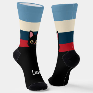 Chaussette Chaussettes Personnalisées Chat Noir Nom Couleur