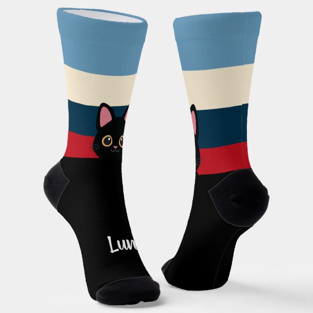 Chaussette Chaussettes Personnalisées Chat Noir Nom Couleur (Angulaire)