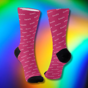 Chaussette Chaussettes Personnalisées Nom Blanc Rose Chaud Te