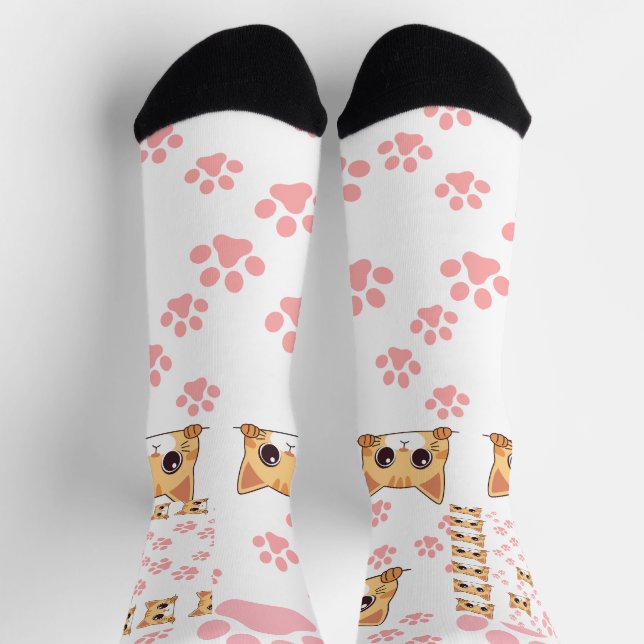 Chaussette Chaussettes pour chats et Empreintes de pattes, Ch (Haut)
