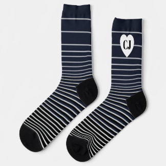 Chaussette Chaussettes rayées cœur initial bleu blanc