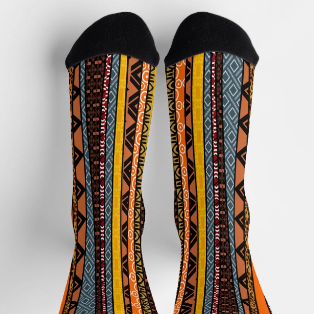 Chaussette Chaussettes rayées en mudcloth moderne Afro Pop (Haut)