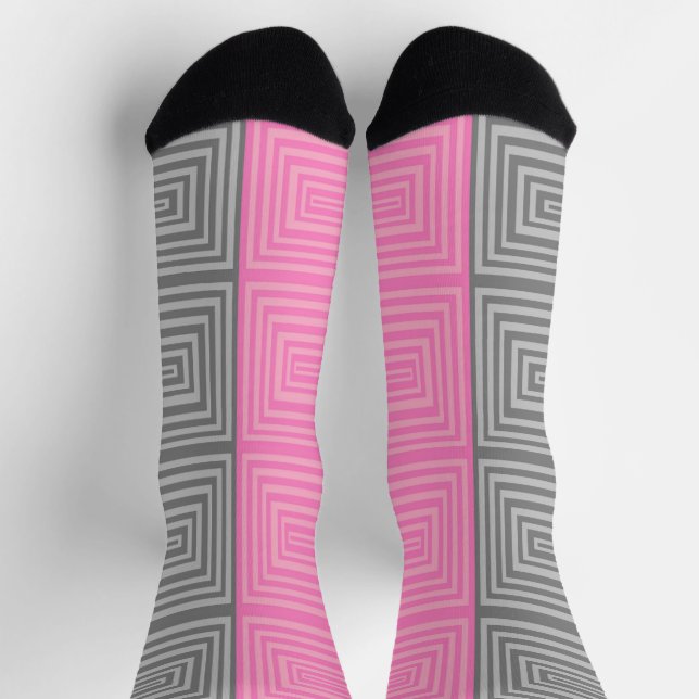 Chaussette Chaussettes rose et gris avec Motif géométrique Un (Haut)