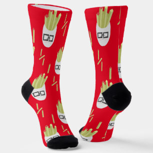 Chaussette Chaussettes Rouges Motif Nourriture De Rue Frites 