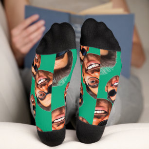 Chaussette Chaussettes tout vert mousse avec photo de visage