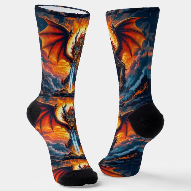 Chaussette Chaussettes UNISEX Dragon Avec Épée 0040758 (Angulaire)