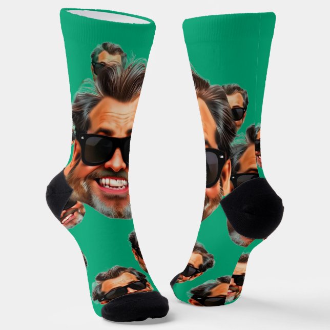 Chaussette Chaussettes vert mousse avec photo de visage drôle (Angulaire)