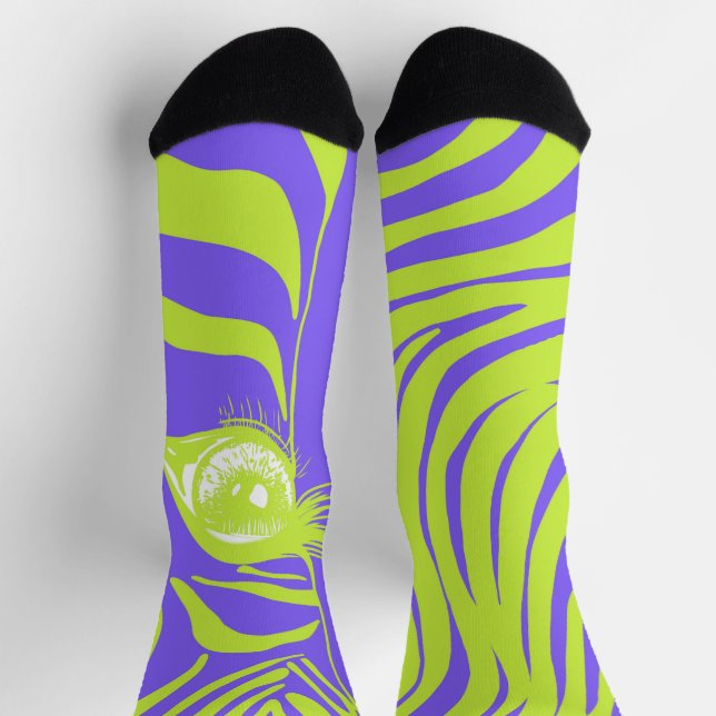 Chaussette Chaussettes Zèbre Mismatched Jaune Violet (Haut)