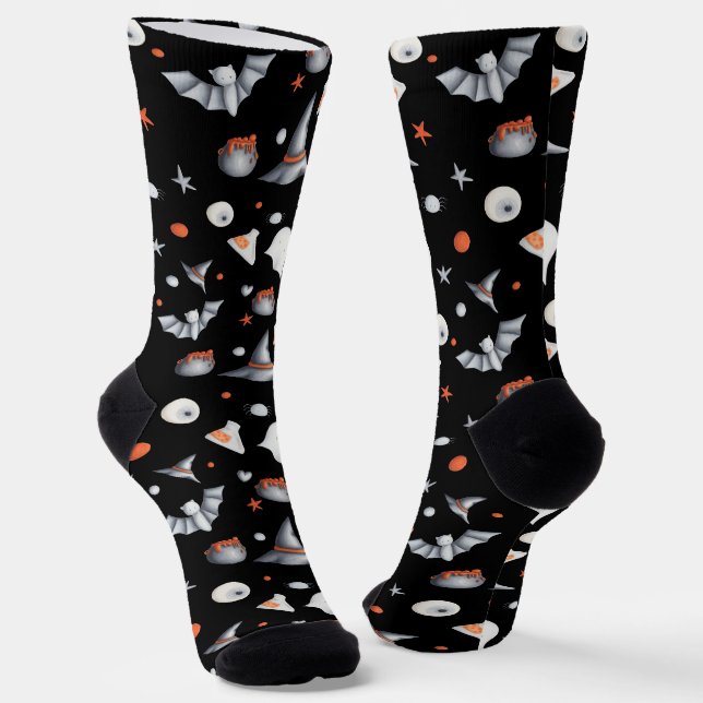 Chaussette Chauves-souris Orange Noir Illustré Halloween (Angulaire)